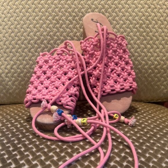 Free People Shoes - Free People Candy Pink Crochet Lace Up Wooden Heel Clogs NEW